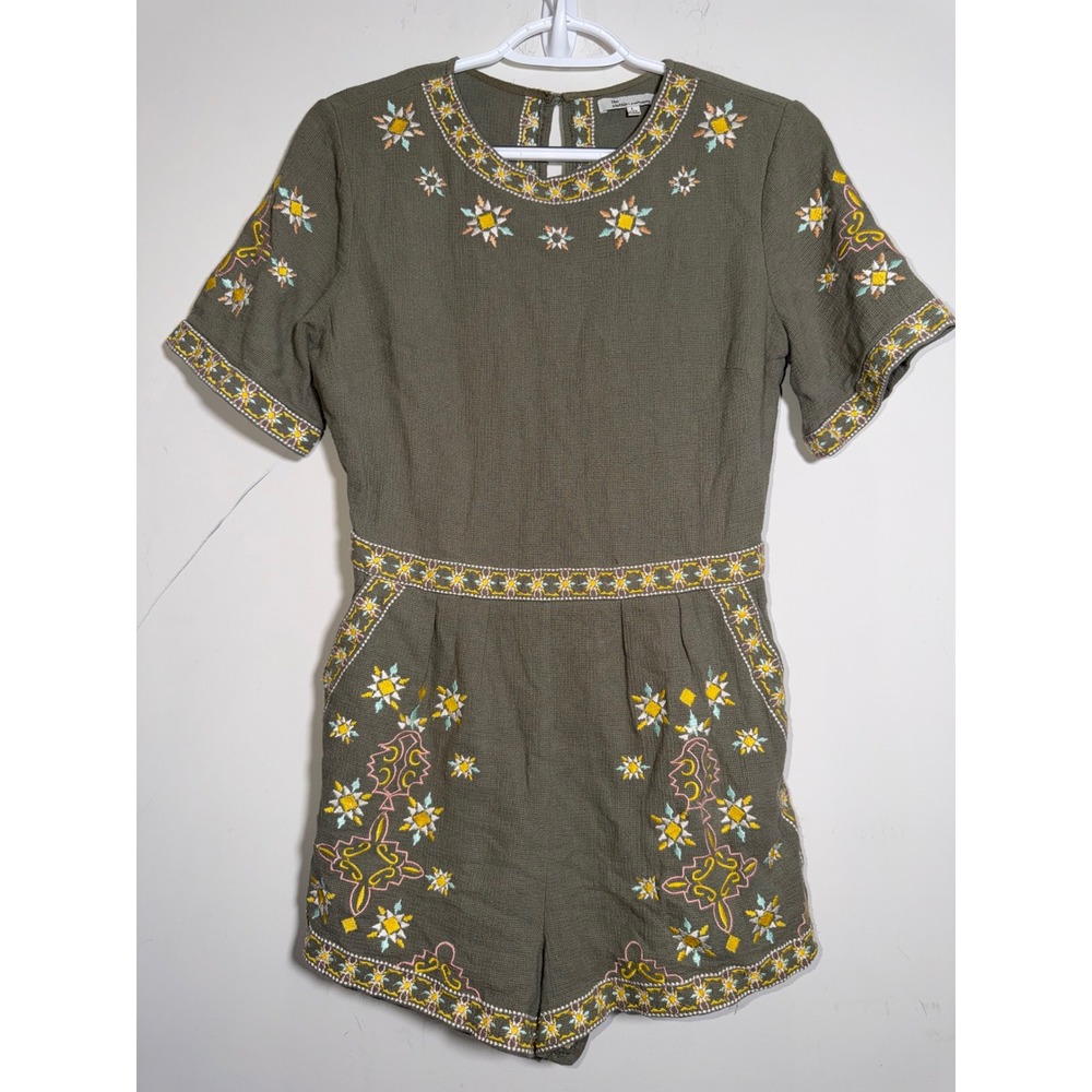 The Clothing Company Embroidered Olive Cotton‎ Boho Romper Pockets Women's L